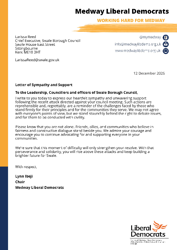 Our letter to Swale Borough Council